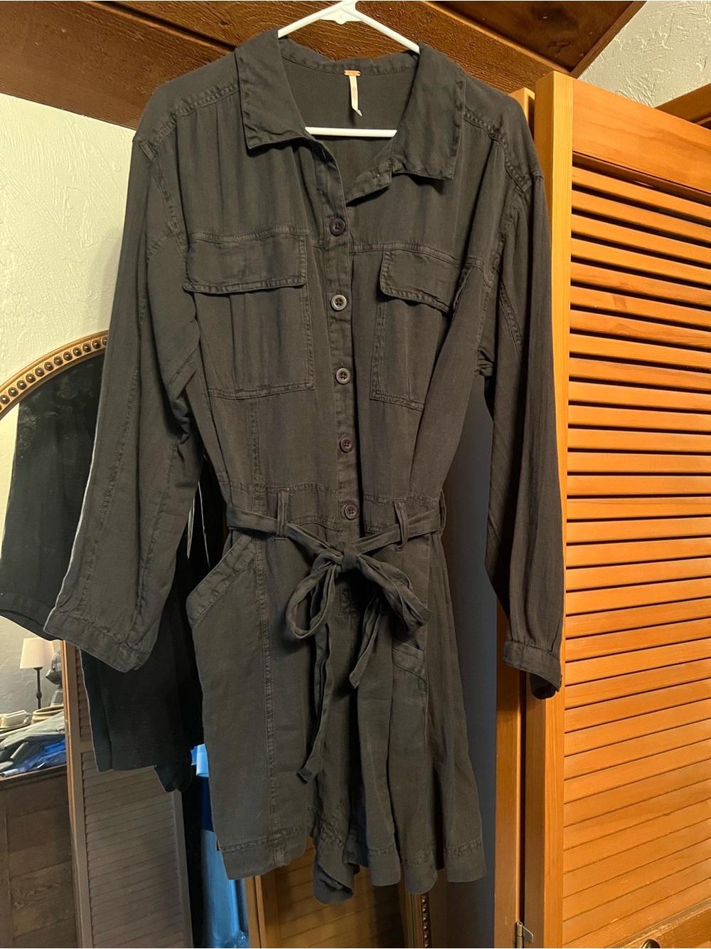 Free People Black Utility Romper with Tie Waist